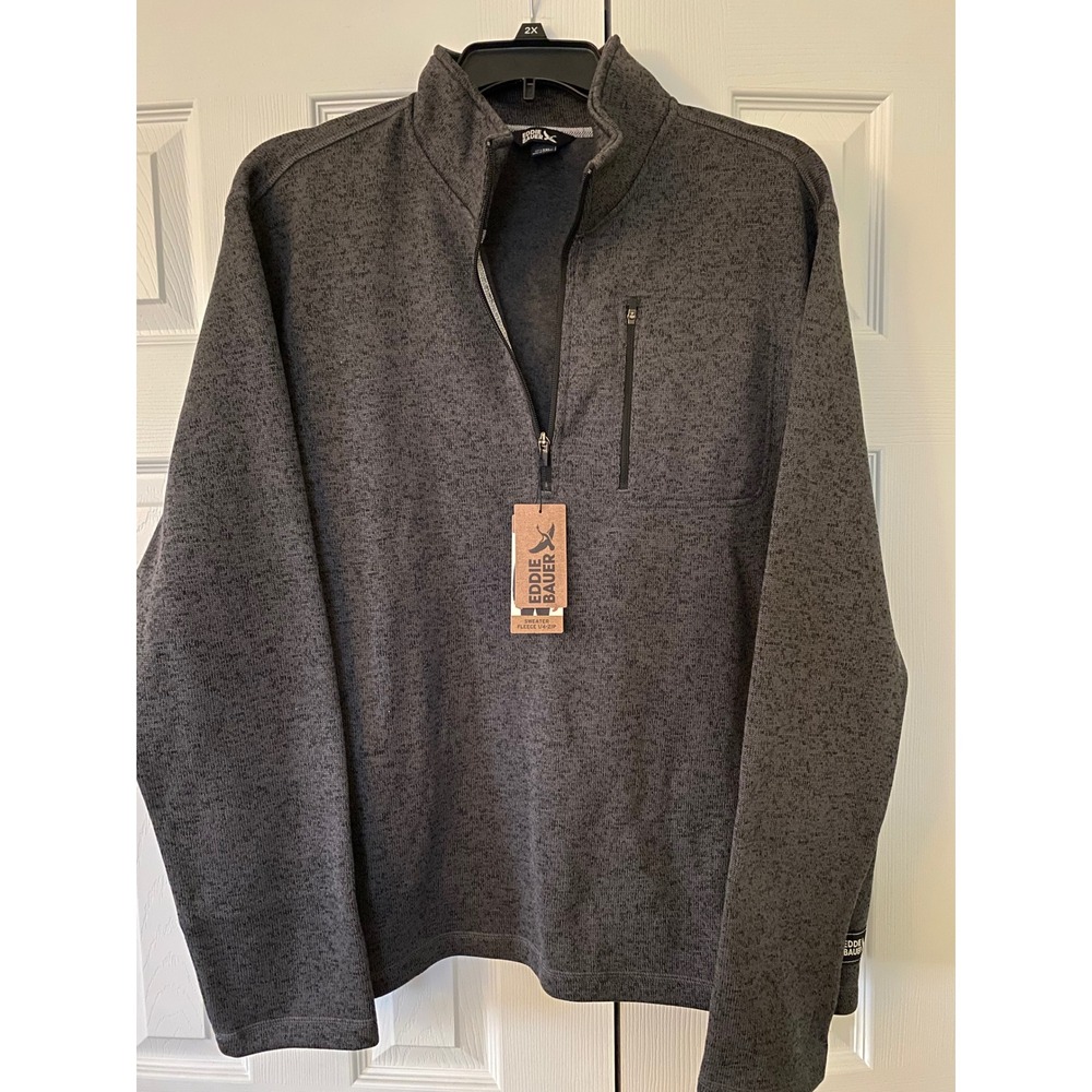 Eddie Bauer Sweater Fleece Mens XXL Gray 1/4 Zip Pullover Gorpcore Outdoor New